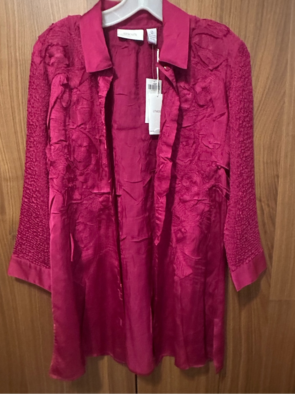 Chico's Fuchsia Textured Open-Front Longline Tunic